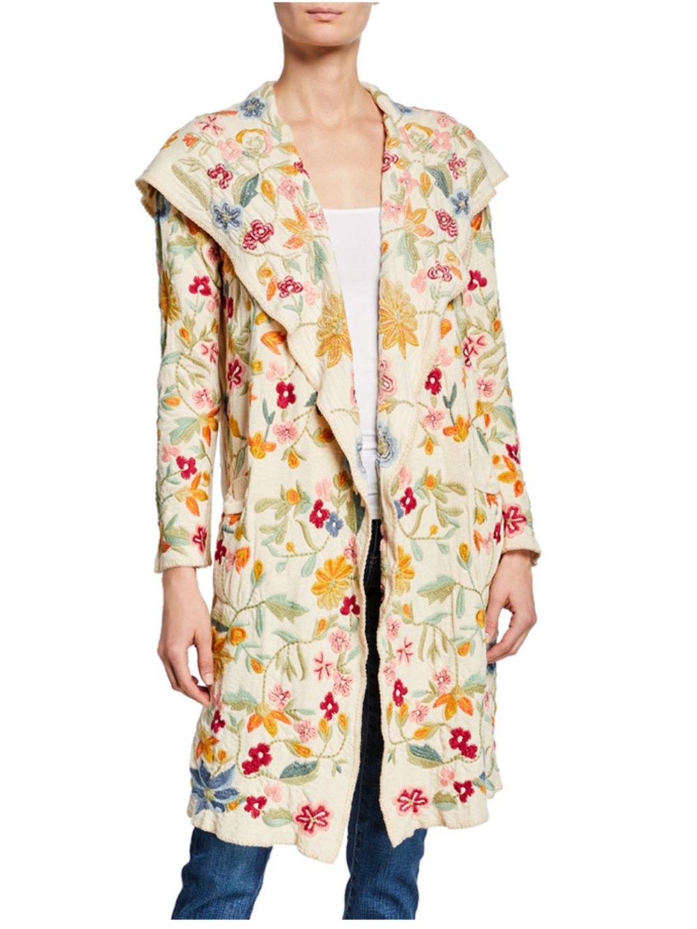 Johnny Was SACAI HOODED DUSTER Floral Embroidered Hooded Cardigan - Picture 3 of 9